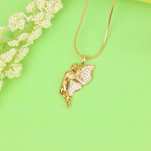 "Angel Wings Pendant in Rose Gold with CZ Stones, XPPT1395 - Picture 3 of 13